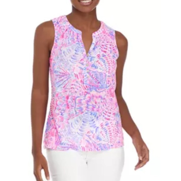 Lilly Pulitzer Essie pink print tank top 20834 - Picture 1 of 11